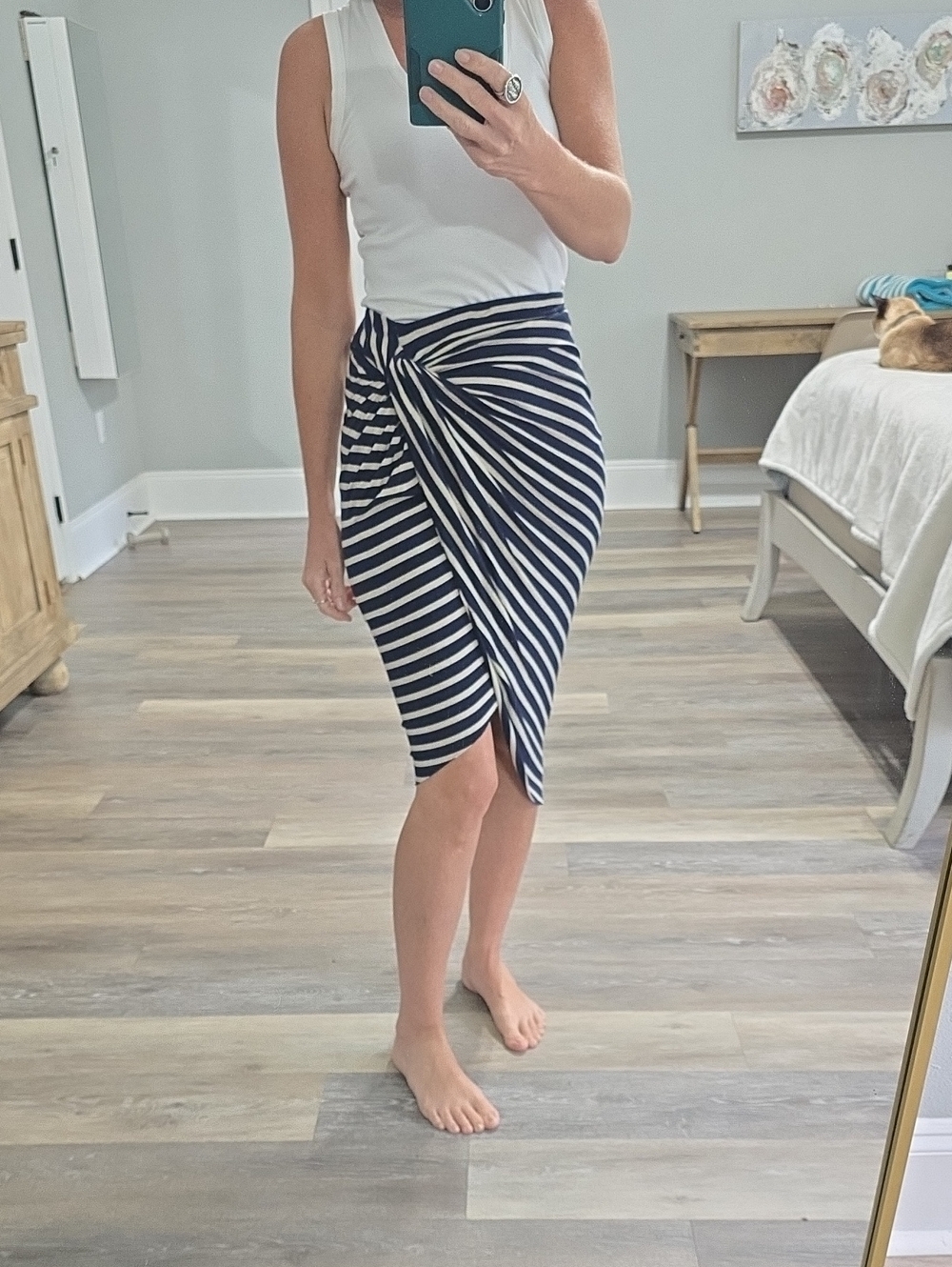 Bailey 44 Navy and White Striped Twist-Front Pencil Skirt